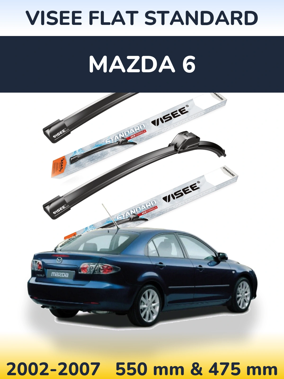 Front wiper blade set VISEE FLAT STANDARD 550 & 475 mm for Mazda 6 2002-2007
