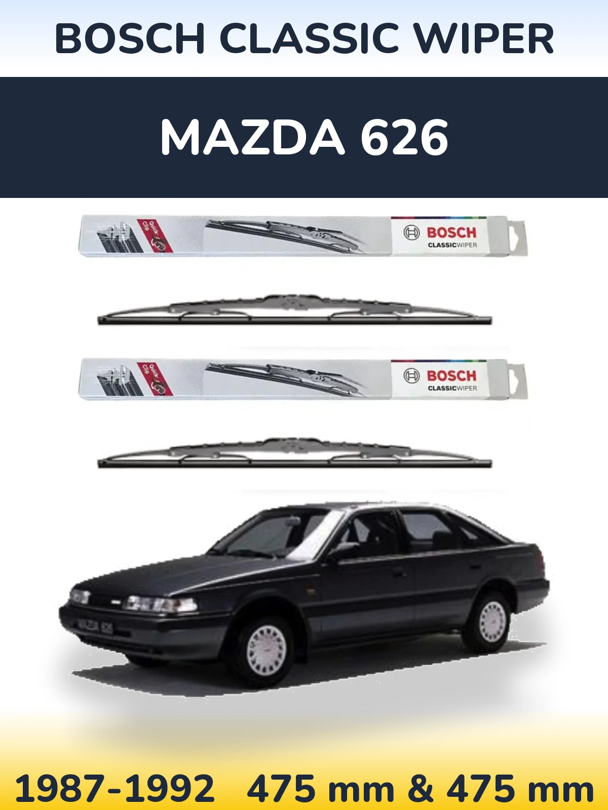 Front wiper blade set BOSCH Classic Wiper 475 & 475 mm for Mazda 626 1987-1992