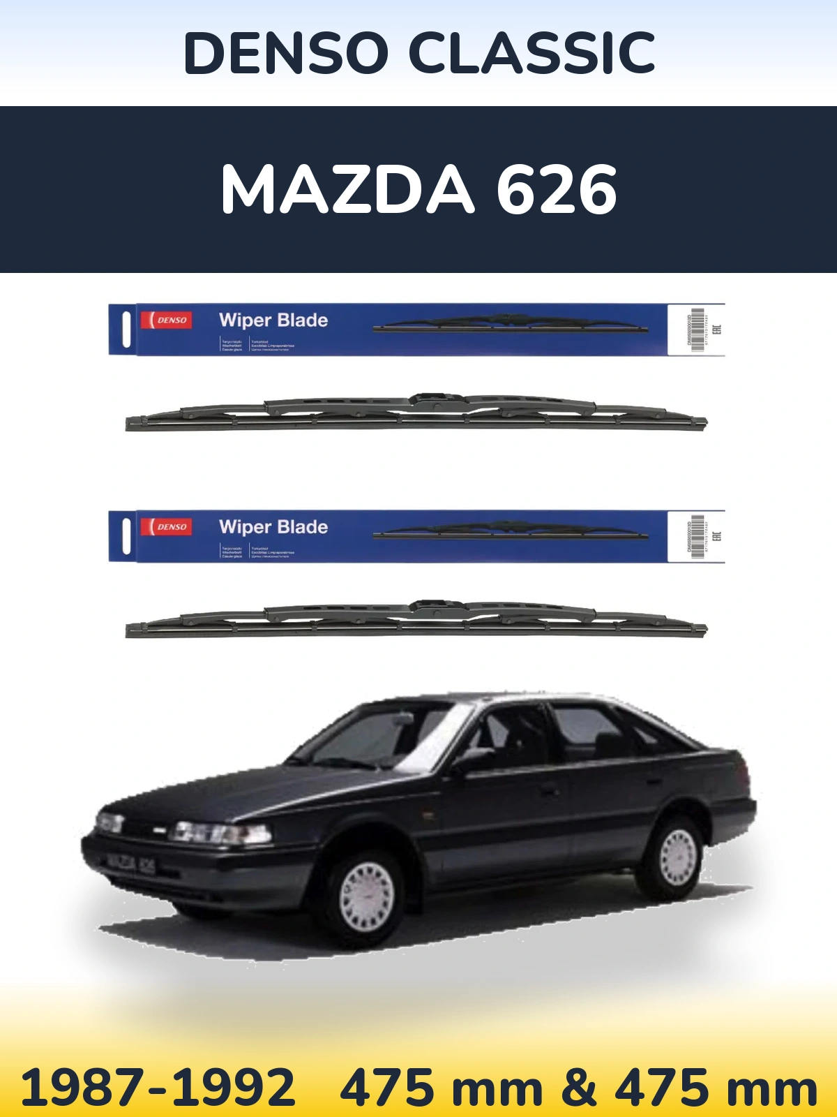 Front wiper blade set Denso Classic 475 & 475 mm for Mazda 626 1987-1992