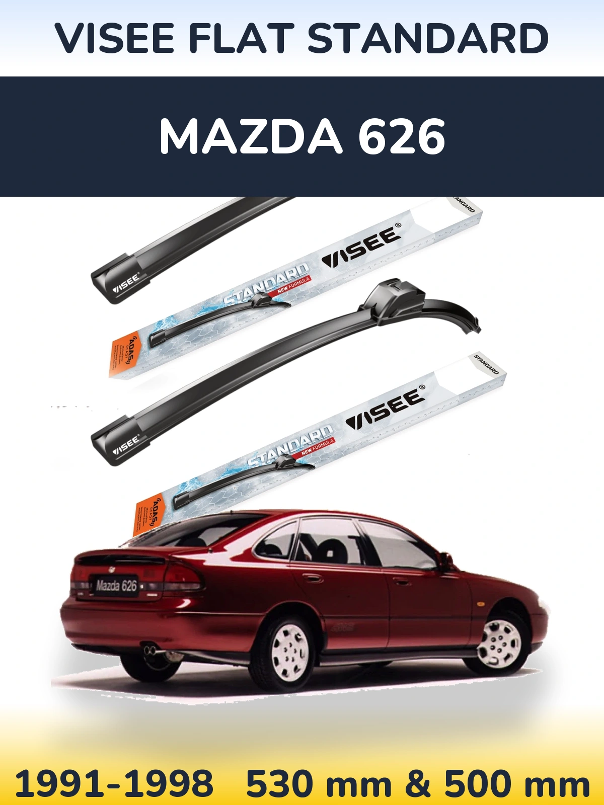 Front wiper blade set VISEE FLAT STANDARD 530 & 500 mm for Mazda 626 1991-1998