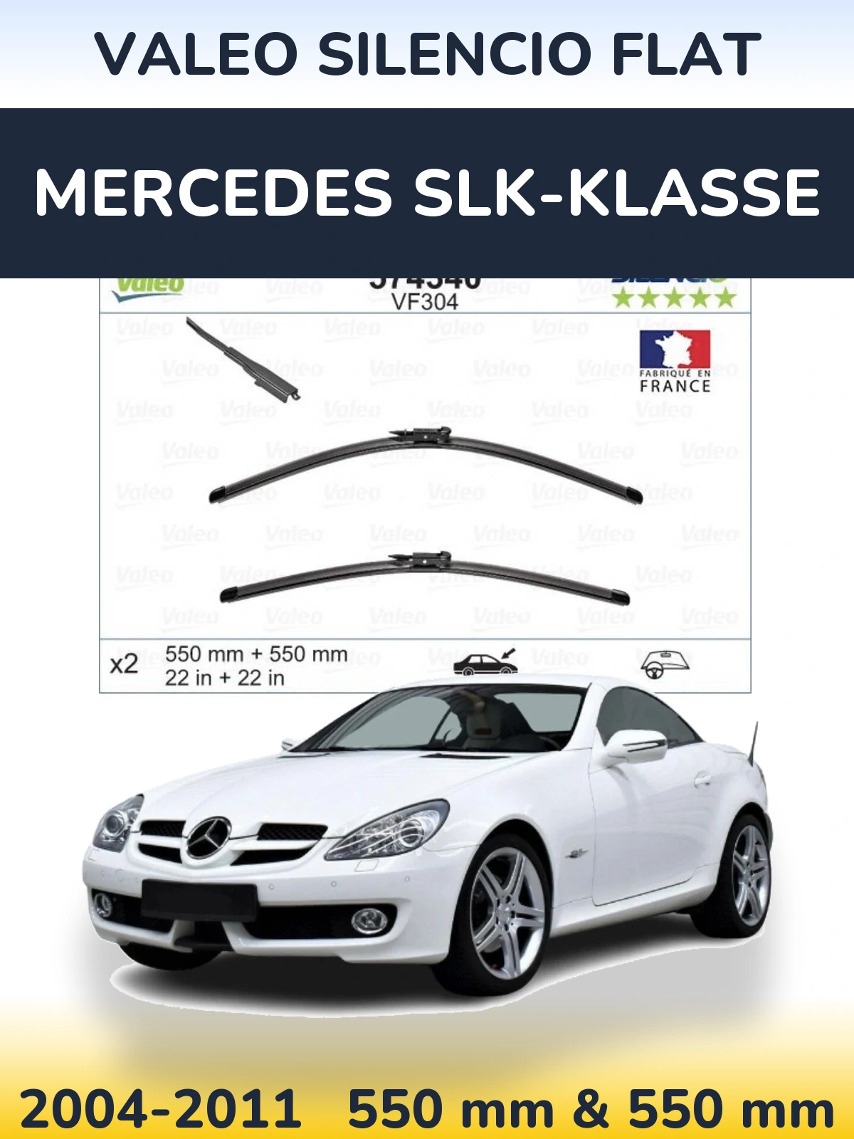 Комплект передних дворников Valeo Silencio Flat 550 & 550 мм для Mercedes SLK-Klasse 2004-2011
