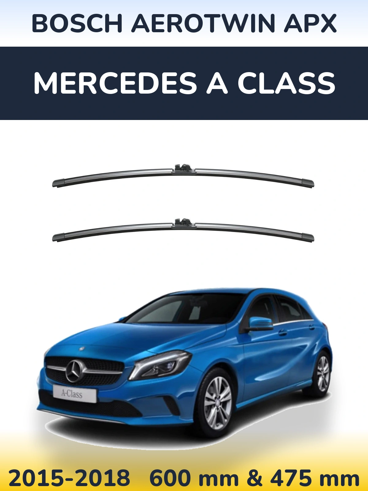 Комплект передних дворников BOSCH AeroTwin APX 600 & 475 мм для Mercedes A Class 2015-2018