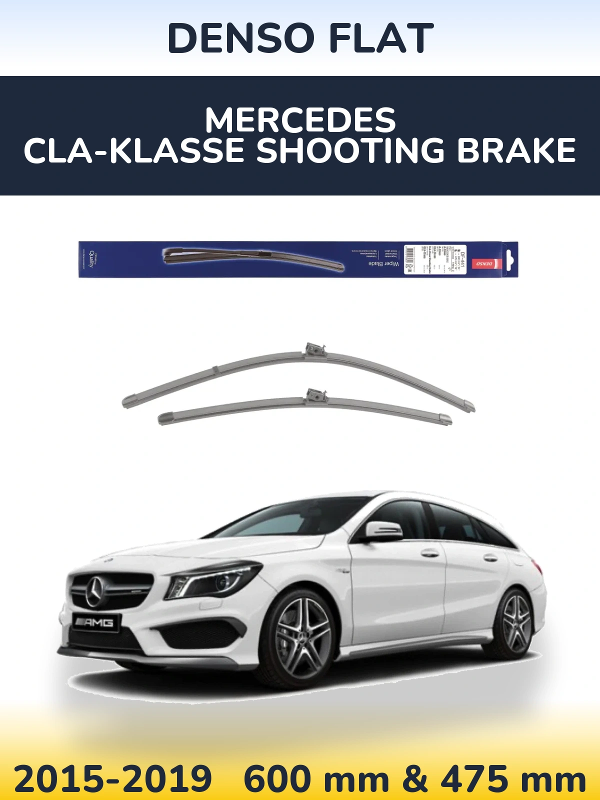 Front wiper blade set Denso Flat 600 & 475 mm for Mercedes CLA-Klasse Shooting Brake 2015-2019