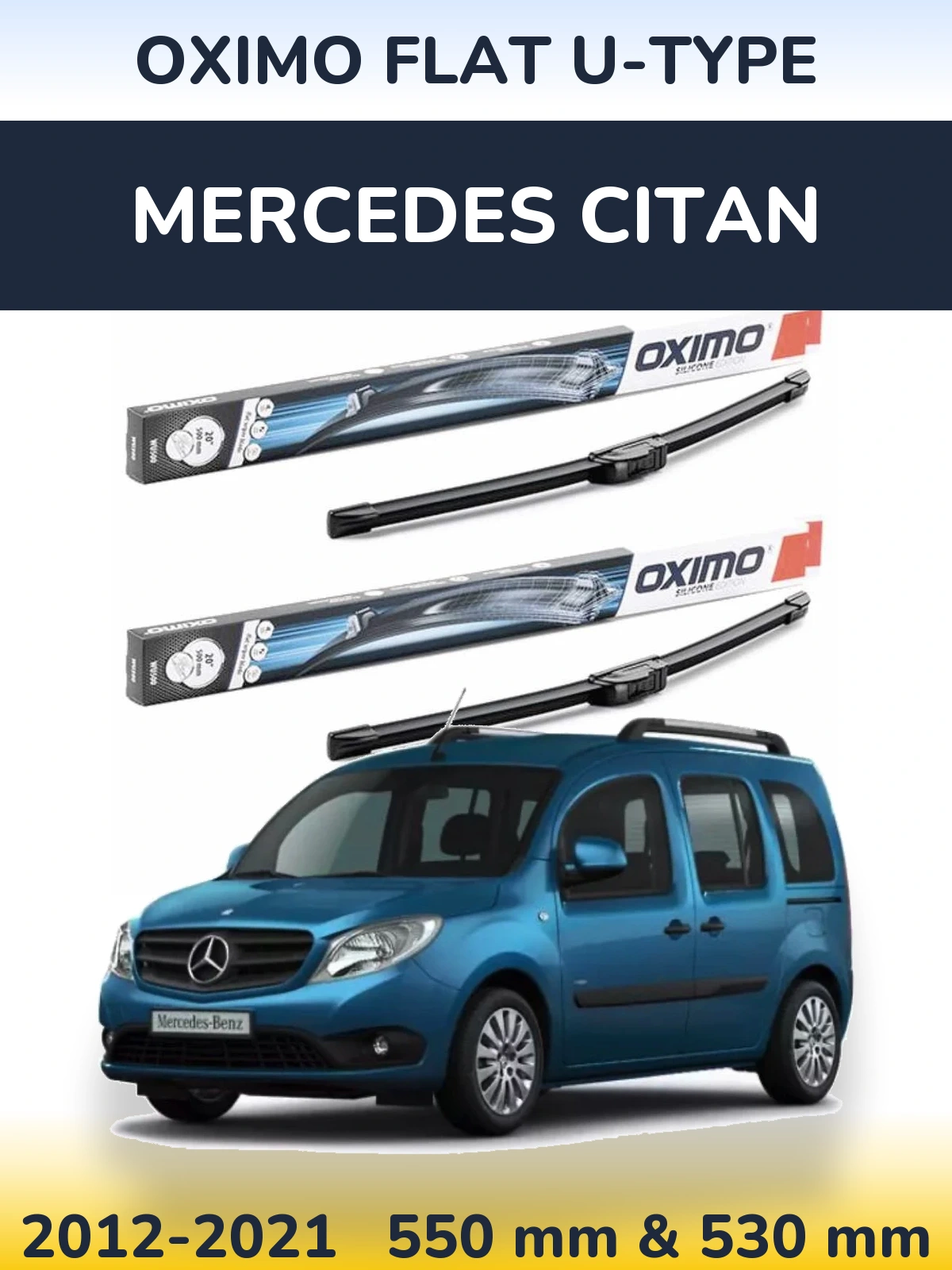 Комплект передних дворников Oximo Flat U-type 550 & 530 мм для Mercedes Citan 2012-2021