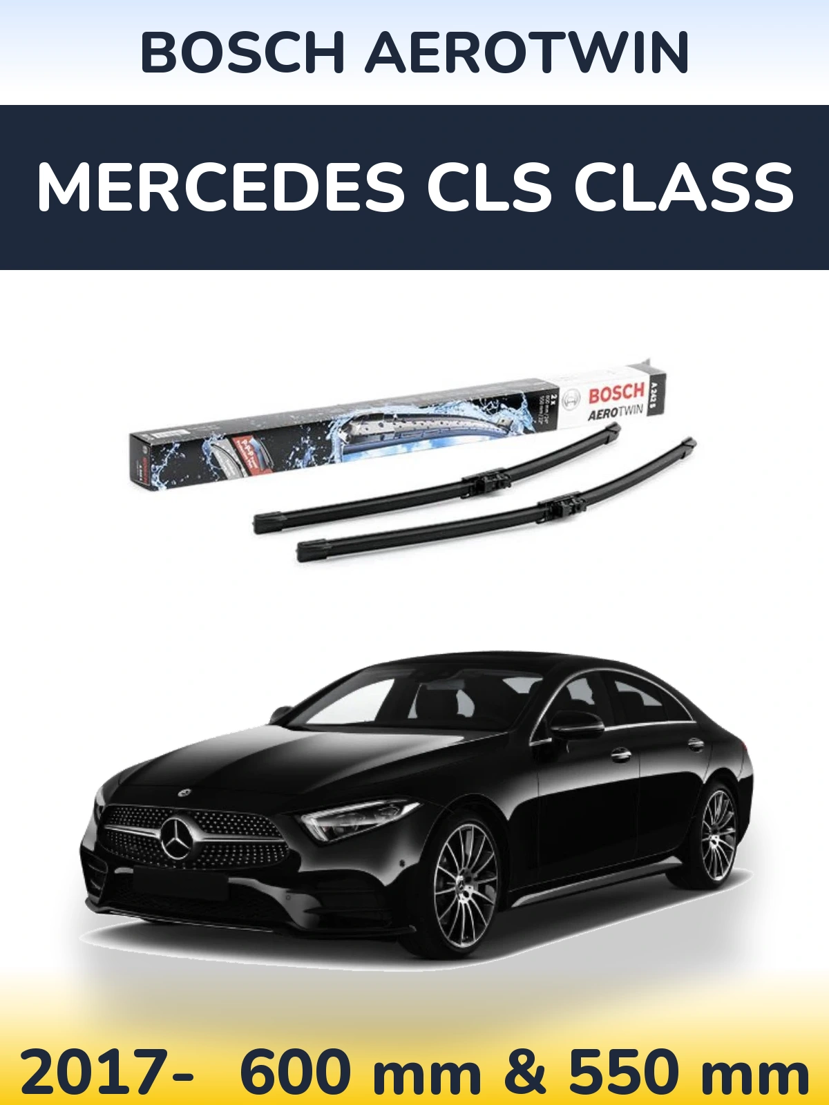 Комплект передних дворников BOSCH AeroTwin 600 & 550 мм для Mercedes CLS Class 2017-2026