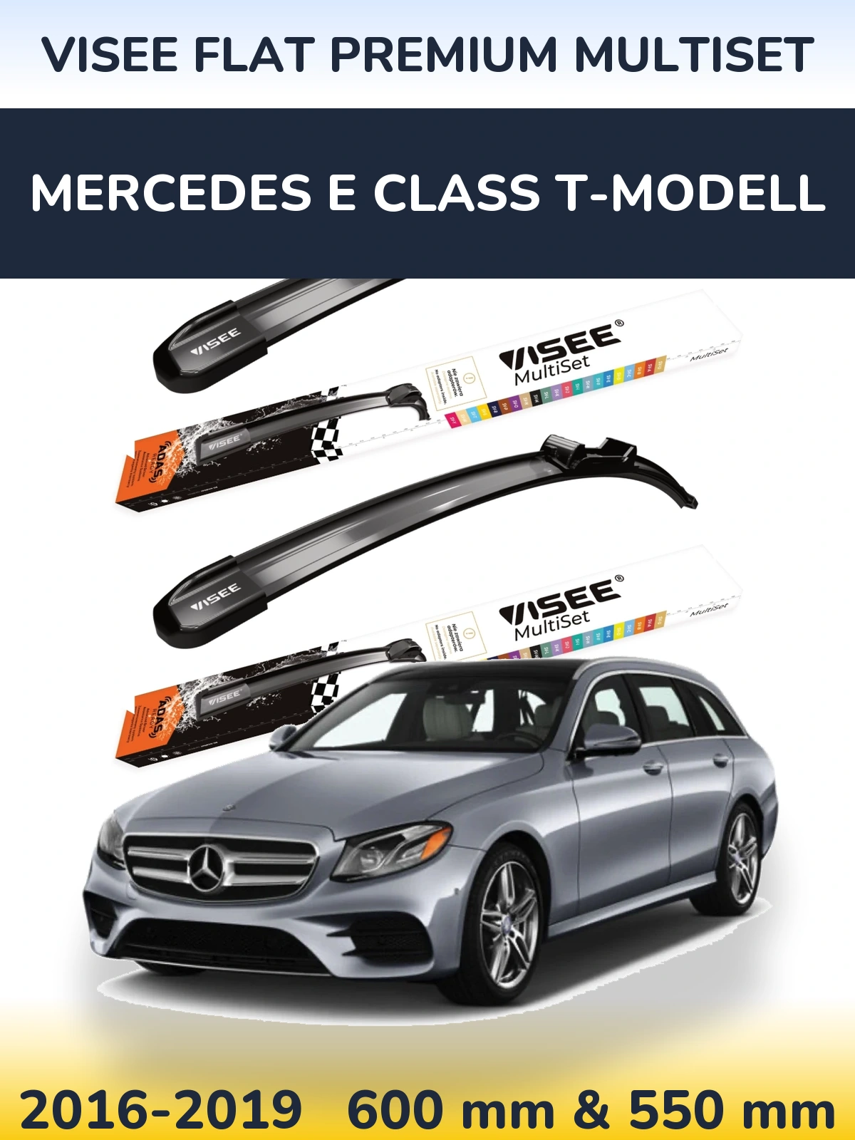 Комплект передних дворников VISEE FLAT PREMIUM MultiSet 600 & 550 мм для Mercedes E Class T-Модельl 2016-2019