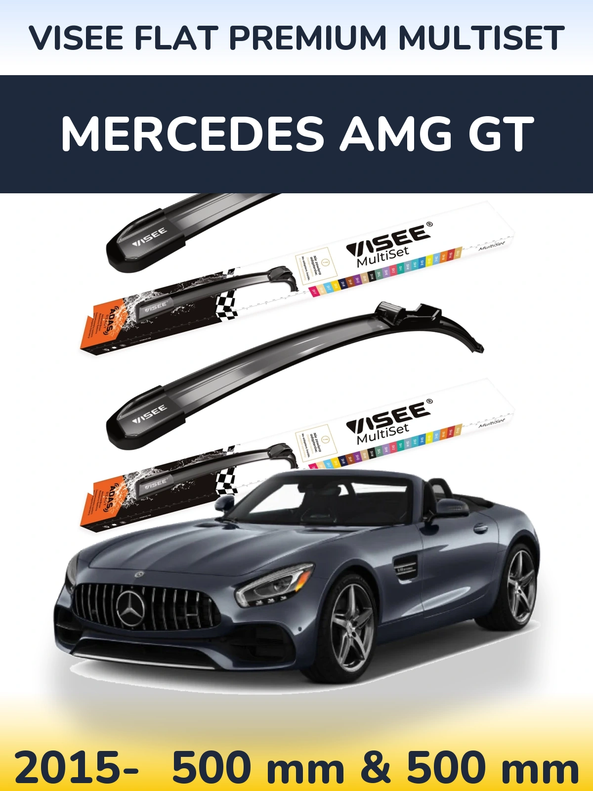 Комплект передних дворников VISEE FLAT PREMIUM MultiSet 500 & 500 мм для Mercedes AMG GT 2015-2026