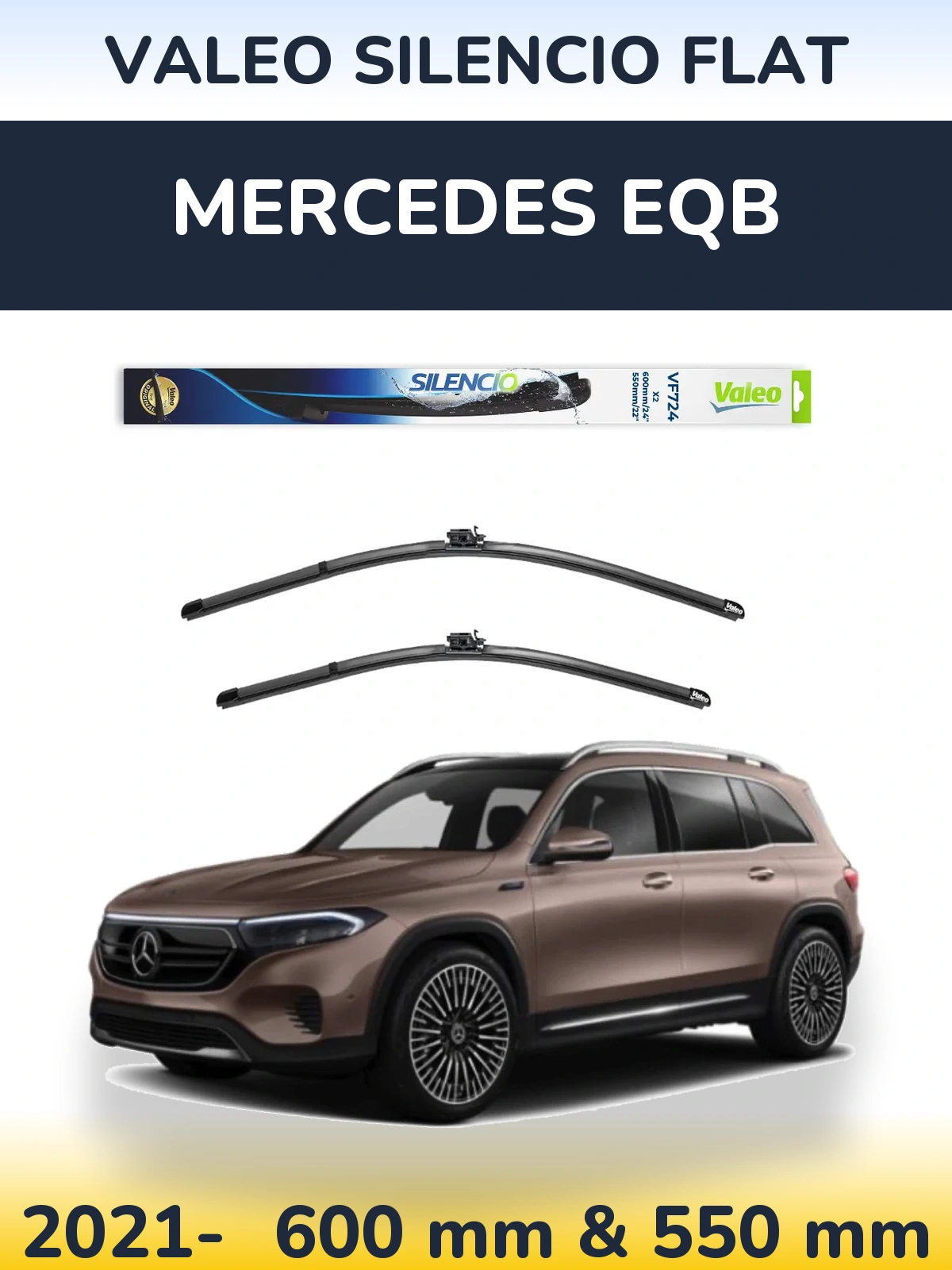 Комплект передніх щіток Valeo Silencio Flat 600 & 550 мм для Mercedes EQB 2021-2026