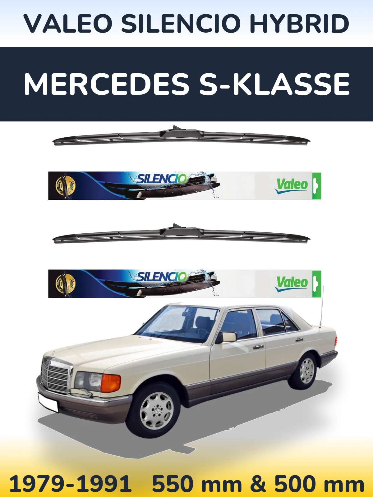Комплект передних дворников Valeo Silencio Hybrid 550 & 500 мм для Mercedes S-Klasse 1979-1991