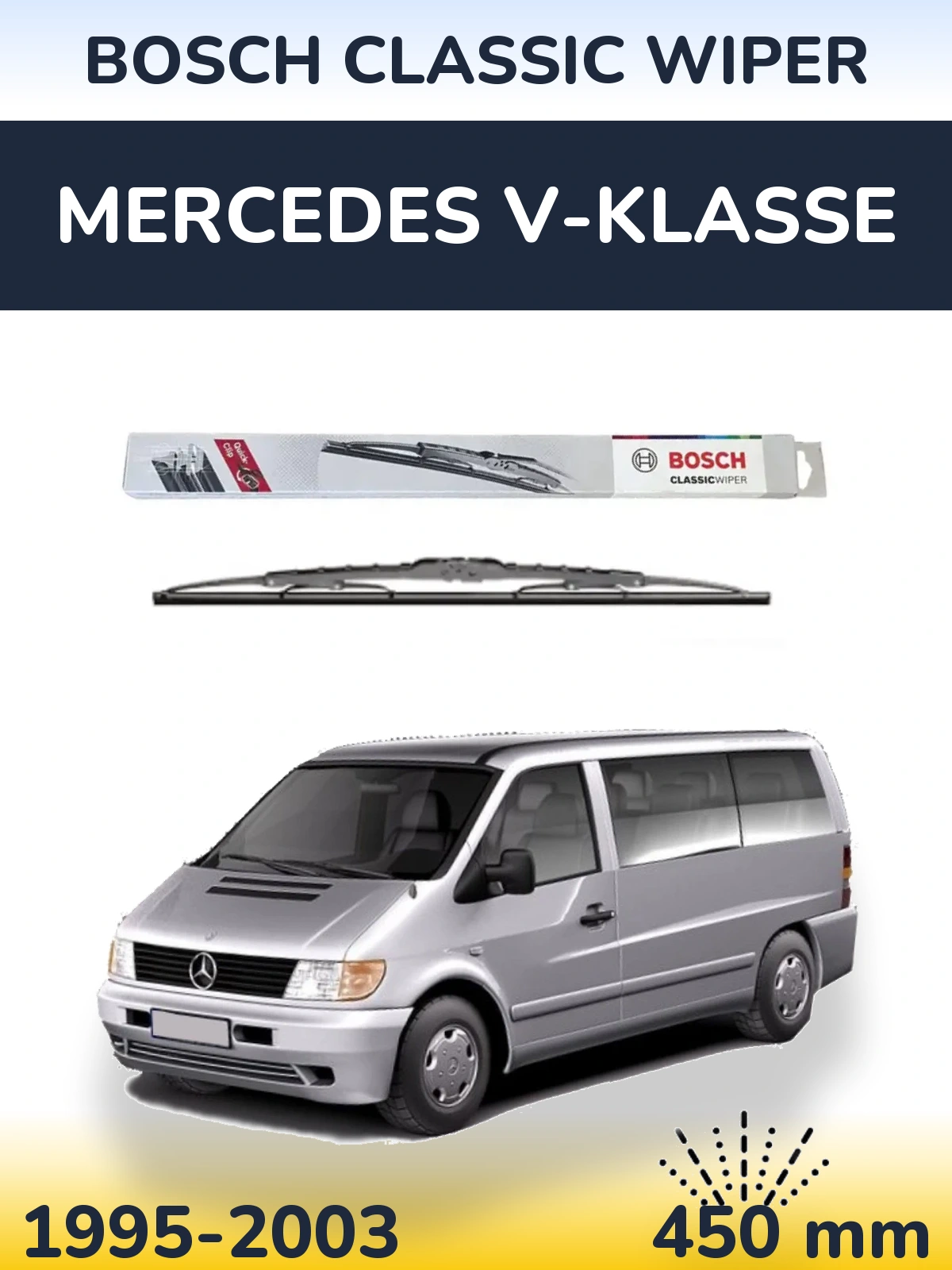 Rear wiper blade BOSCH Classic Wiper 450 mm for Mercedes V-Klasse 1995-2003