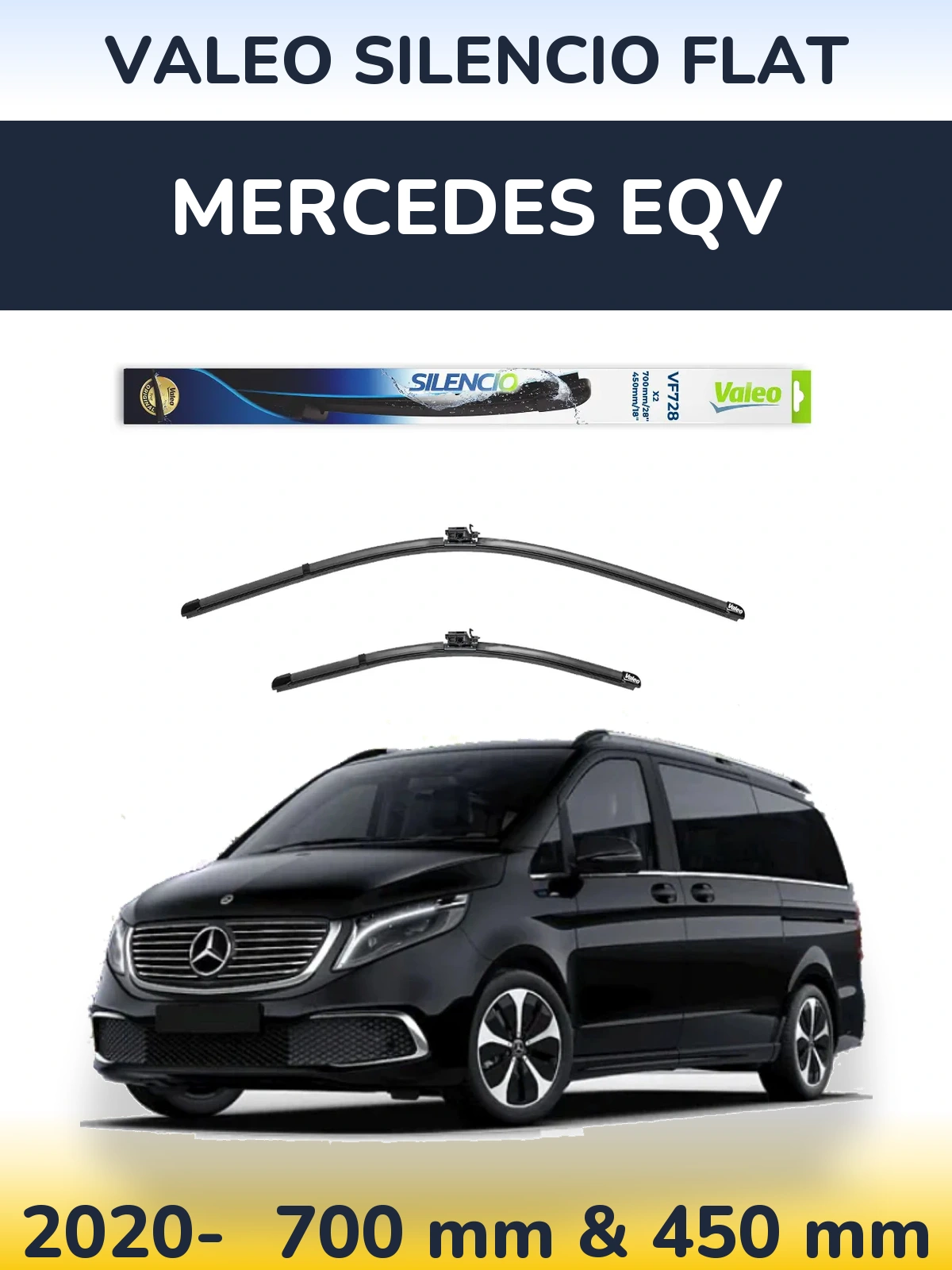 Комплект передніх щіток Valeo Silencio Flat 700 & 450 мм для Mercedes EQV 2020-2026