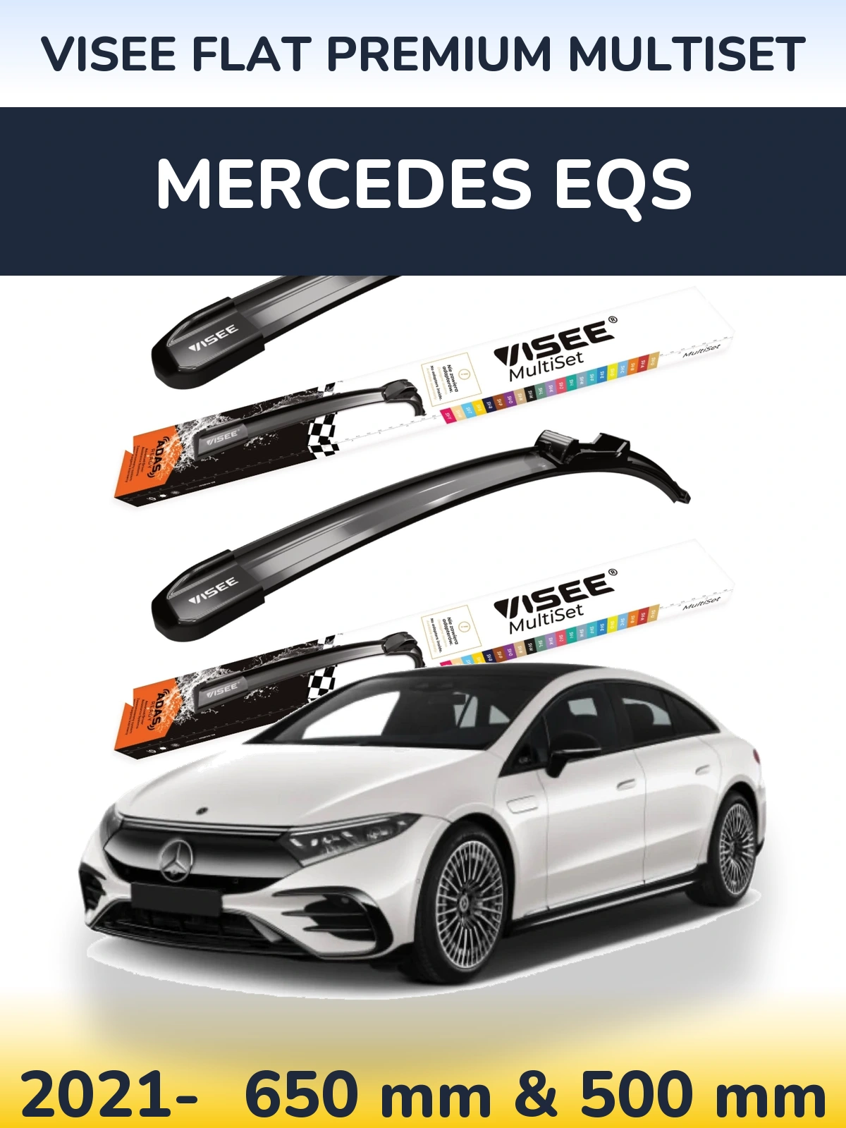 Front wiper blade set VISEE FLAT PREMIUM MultiSet 650 & 500 mm for Mercedes EQS 2021-2026