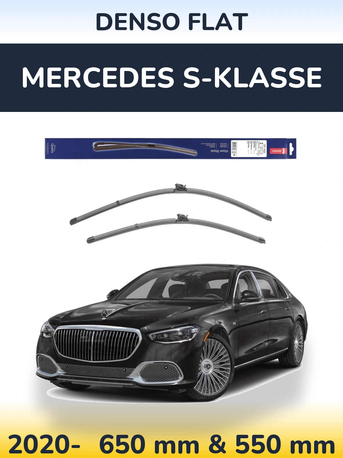 Front wiper blade set Denso Flat 650 & 550 mm for Mercedes S-Klasse 2020-2026