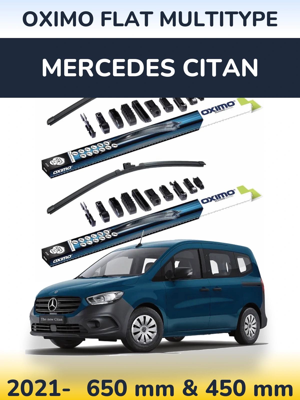 Комплект передних дворников Oximo Flat MultiТипe 650 & 450 мм для Mercedes Citan 2021-2026