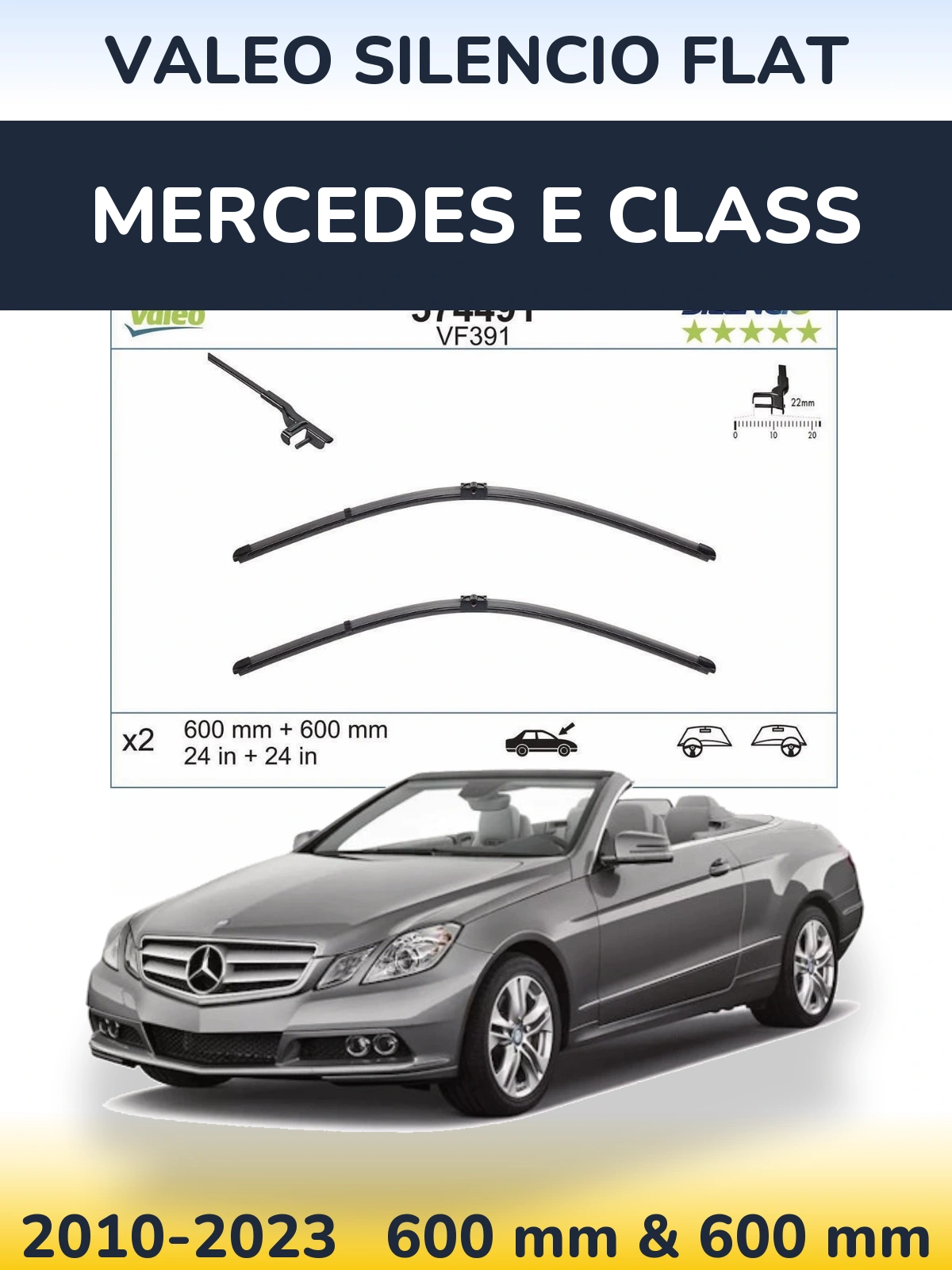 Комплект передних дворников Valeo Silencio Flat 600 & 600 мм для Mercedes E Class 2010-2023