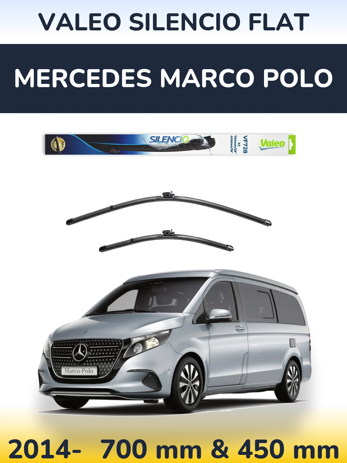 Комплект передних дворников Valeo Silencio Flat 700 & 450 мм для Mercedes Marco Polo 2014-2026