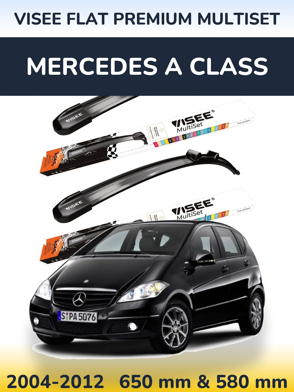 Комплект передних дворников VISEE FLAT PREMIUM MultiSet 650 & 580 мм для Mercedes A Class 2004-2012