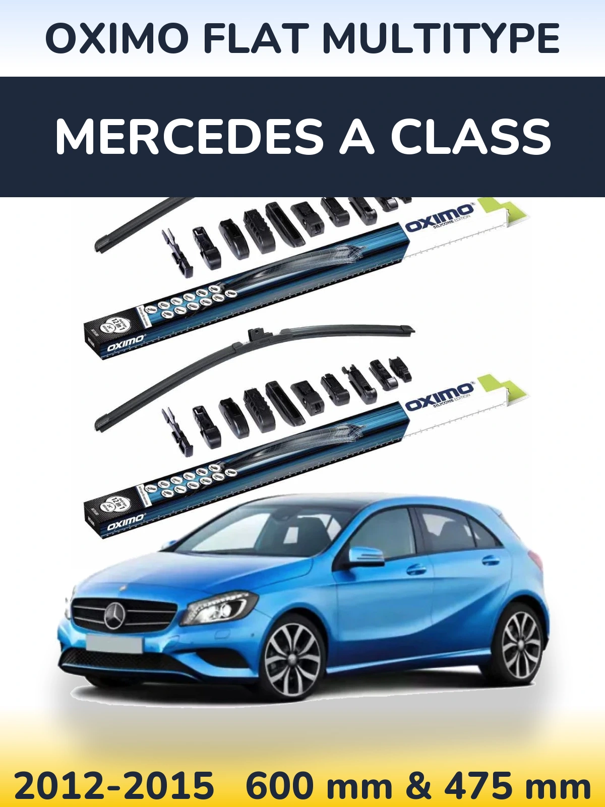 Комплект передних дворников Oximo Flat MultiТипe 600 & 475 мм для Mercedes A Class 2012-2015