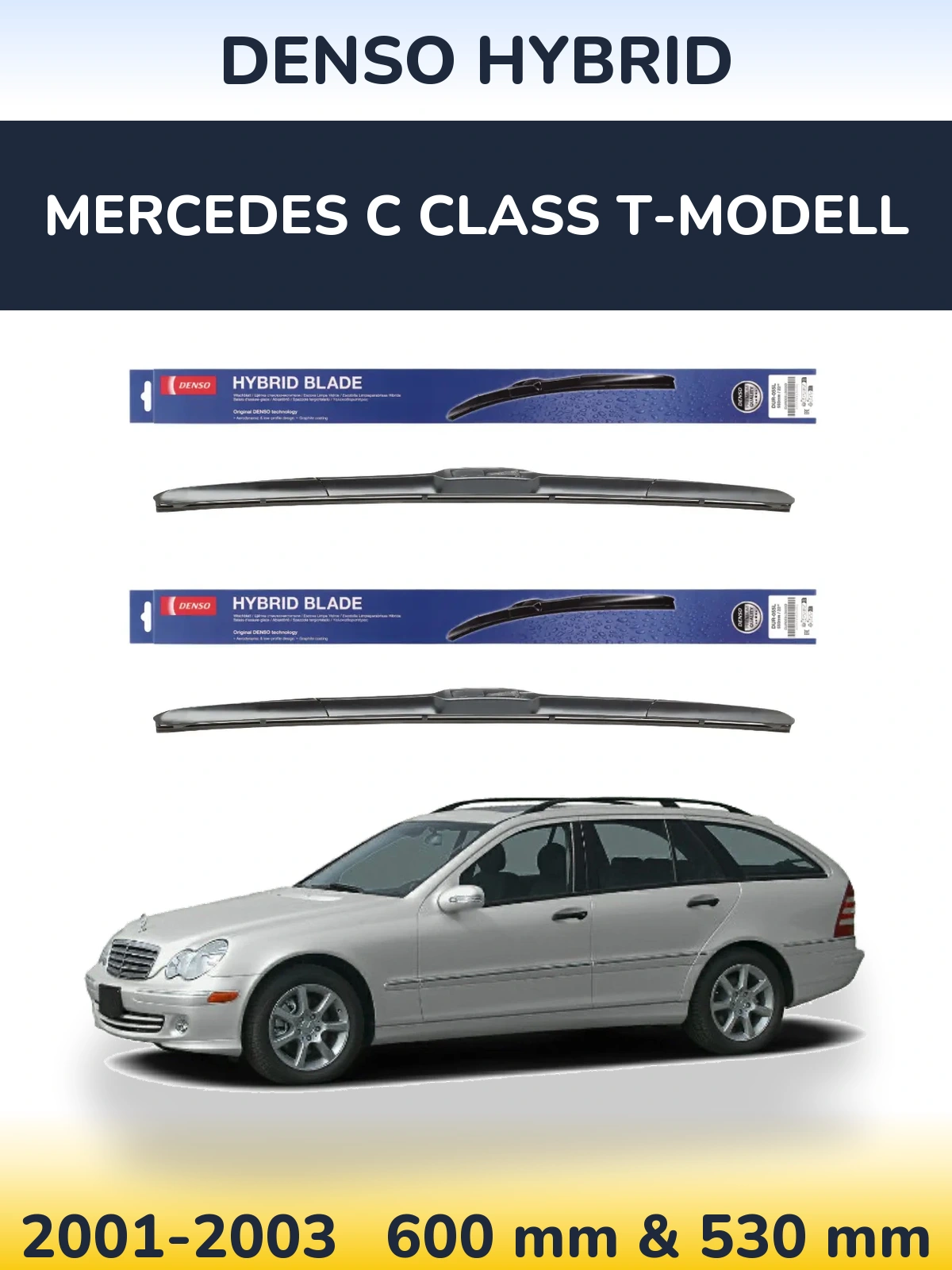 Комплект передних дворников Denso Hybrid 600 & 530 мм для Mercedes C Class T-Модельl 2001-2003
