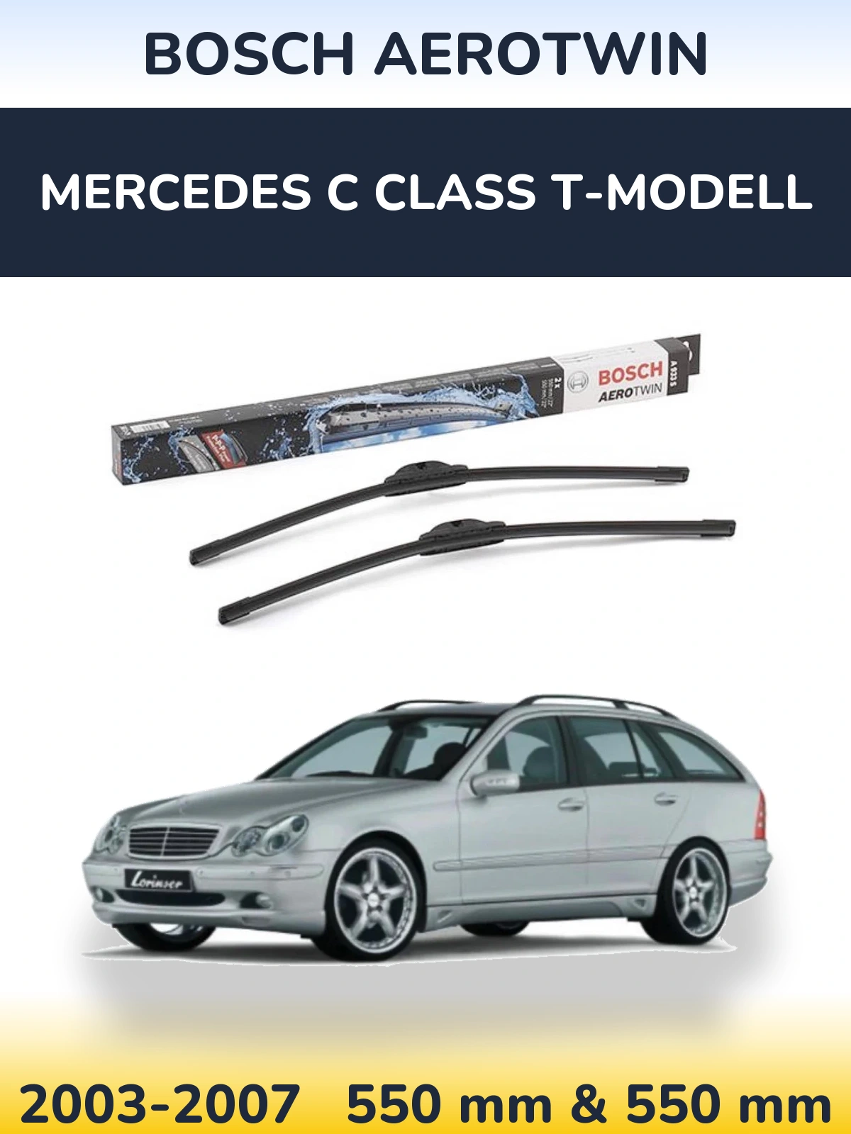 Комплект передних дворников BOSCH AeroTwin 550 & 550 мм для Mercedes C Class T-Модельl 2003-2007