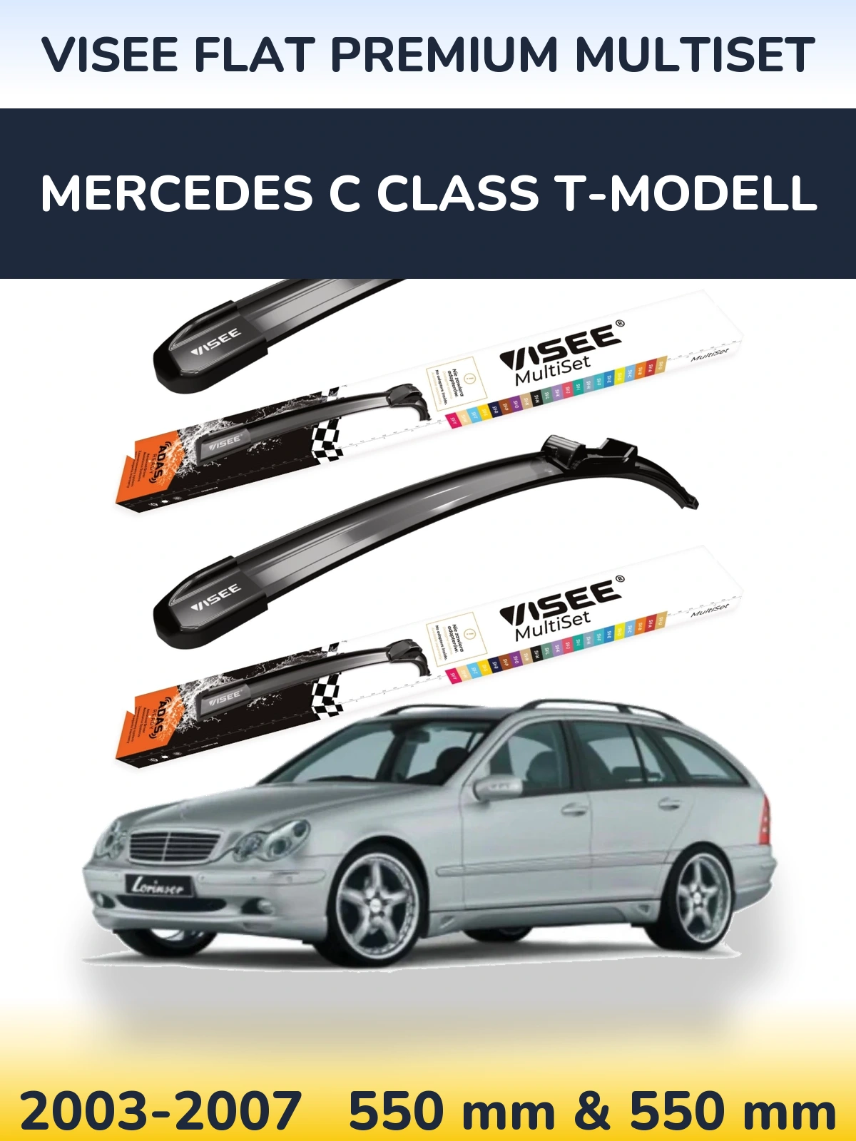 Комплект передних дворников VISEE FLAT PREMIUM MultiSet 550 & 550 мм для Mercedes C Class T-Модельl 2003-2007