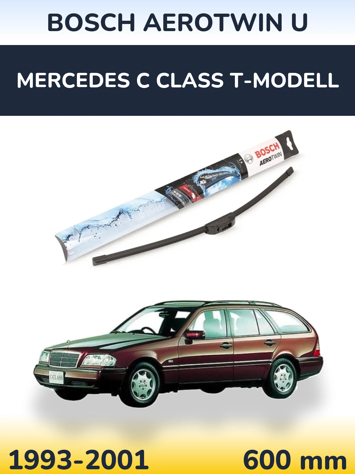 Front wiper blade BOSCH AeroTwin U 600 mm for Mercedes C Class T-Modell 1993-2001