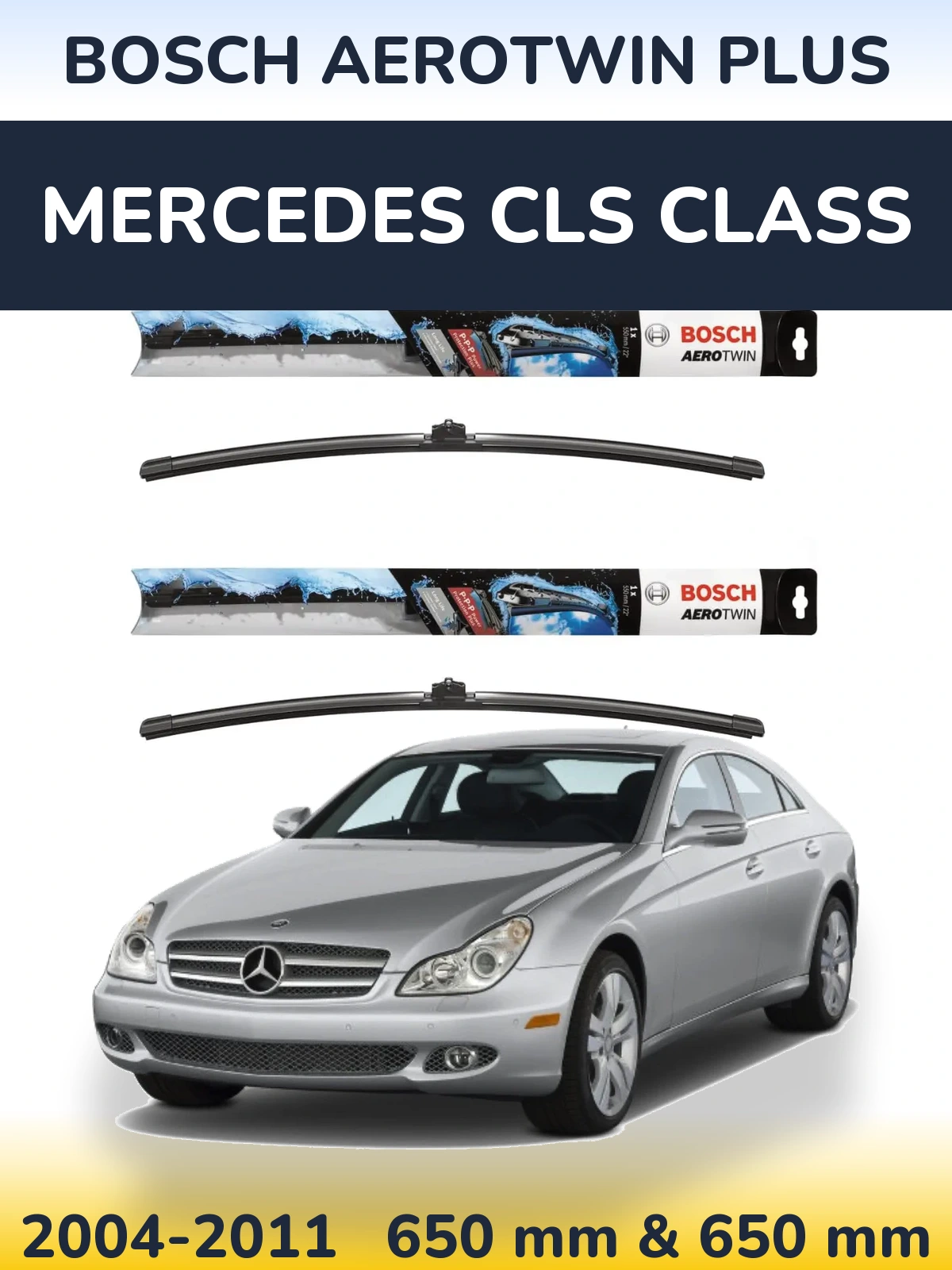 Комплект передних дворников BOSCH AeroTwin Plus 650 & 650 мм для Mercedes CLS Class 2004-2011