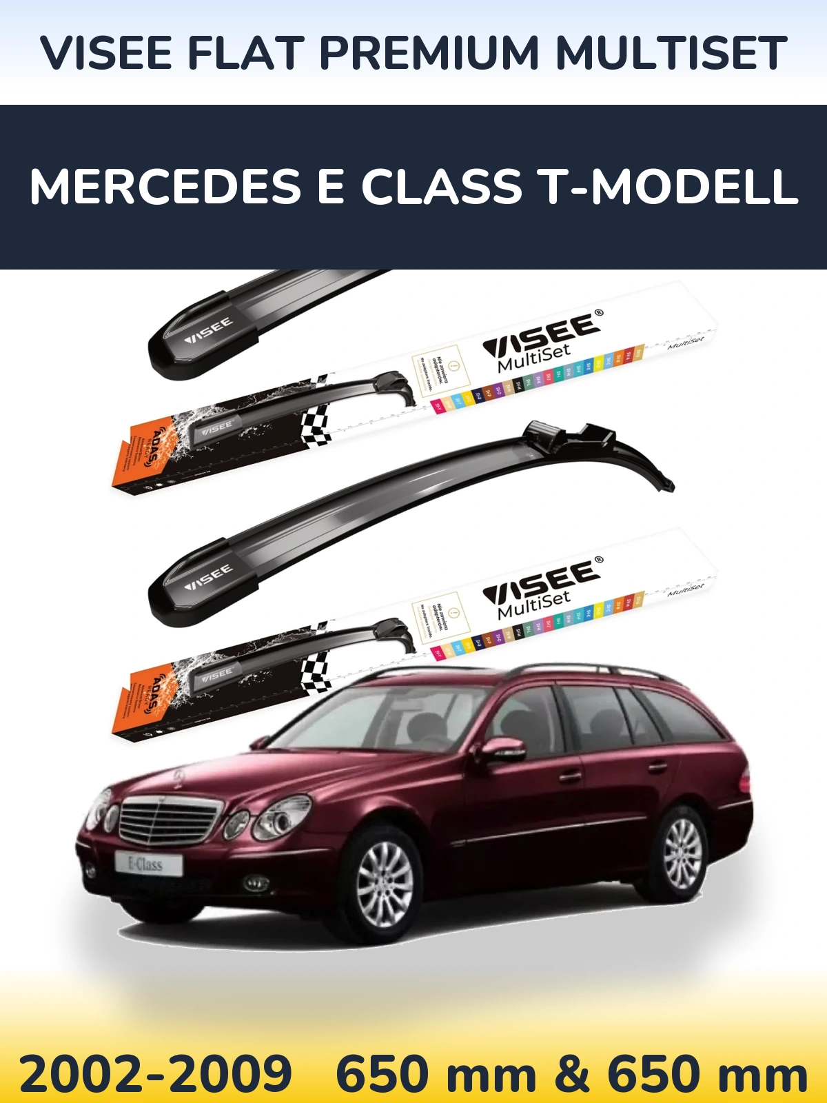 Комплект передних дворников VISEE FLAT PREMIUM MultiSet 650 & 650 мм для Mercedes E Class T-Модельl 2002-2009
