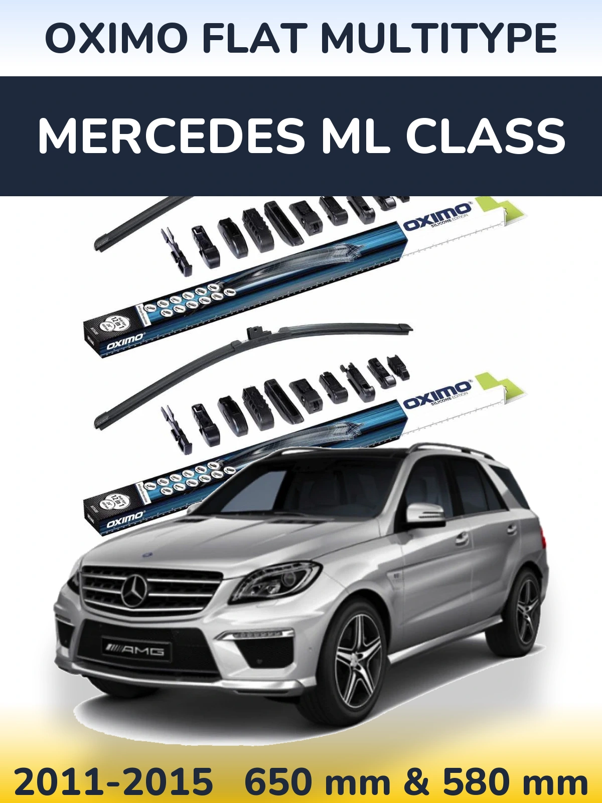 Комплект передних дворников Oximo Flat MultiТипe 650 & 580 мм для Mercedes ML Class 2011-2015