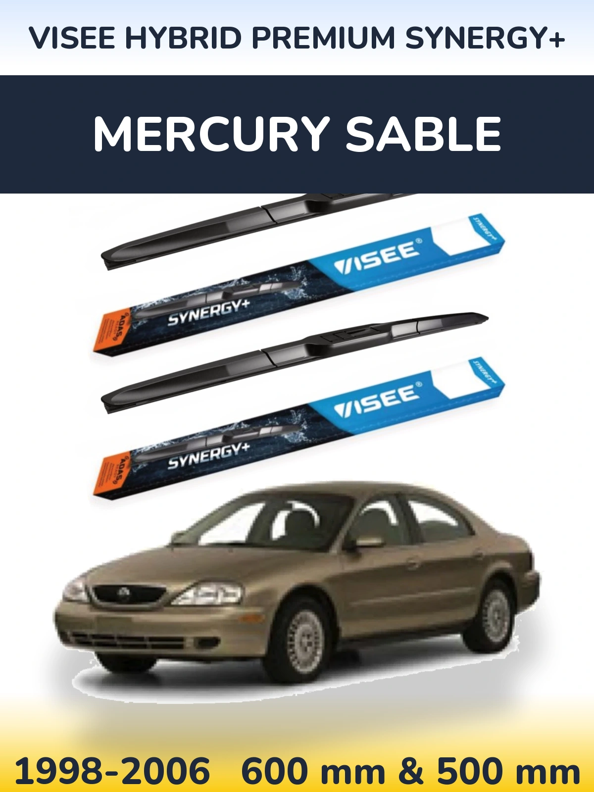 Front wiper blade set VISEE HYBRID PREMIUM SYNERGY+ 600 & 500 mm for Mercury Sable 1998-2006