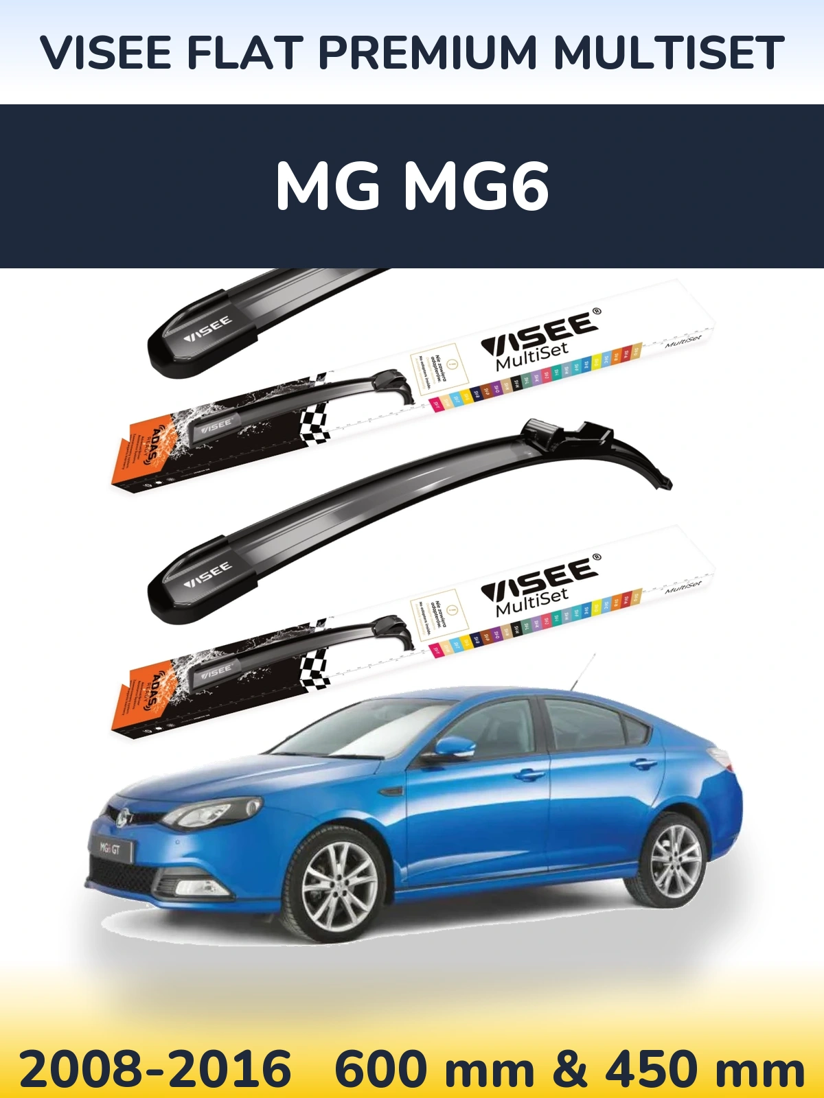 Комплект передніх щіток VISEE FLAT PREMIUM MultiSet 600 & 450 мм для MG MG6 2008-2016