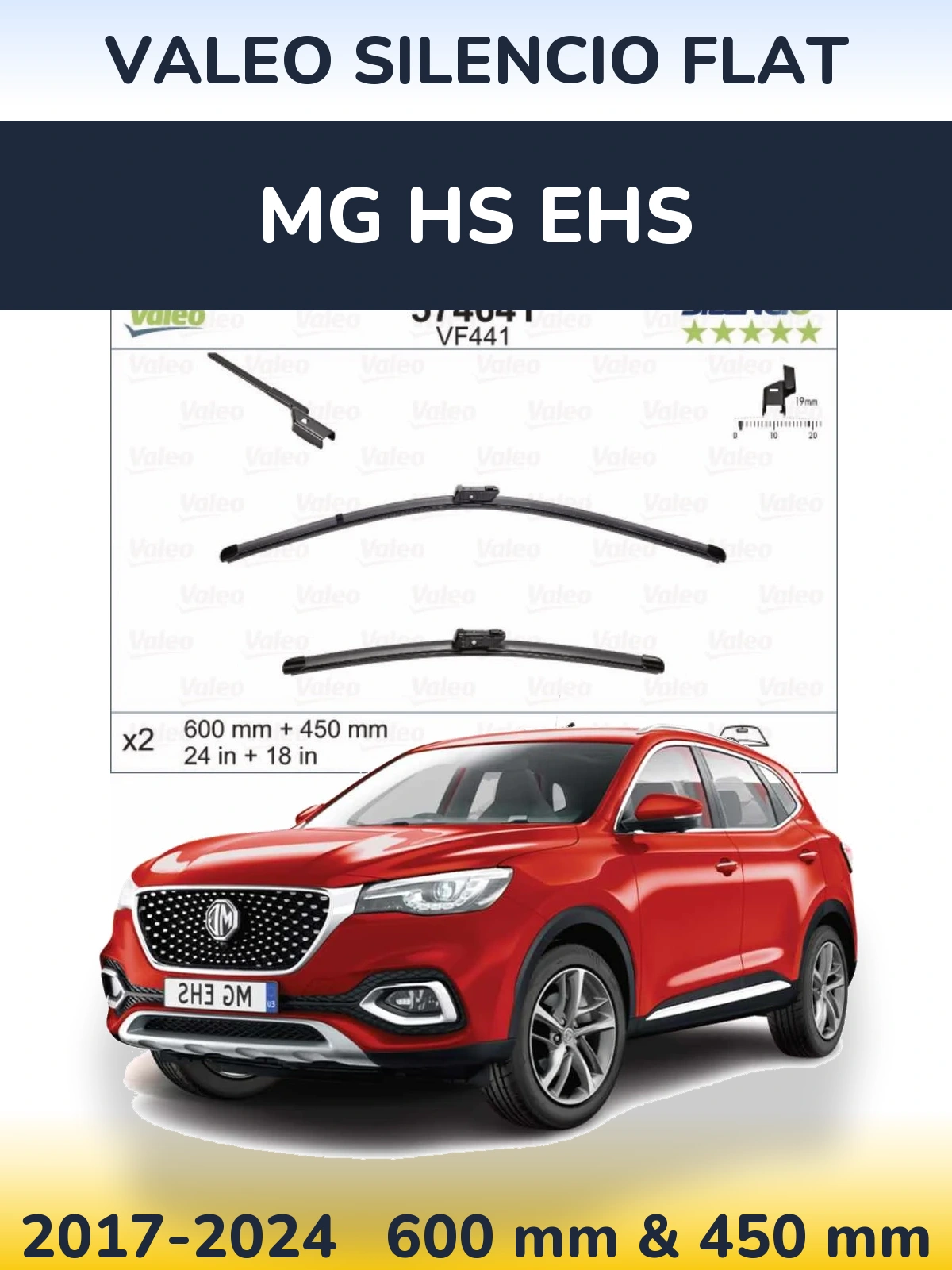 Комплект передних дворников Valeo Silencio Flat 600 & 450 мм для MG HS eHS 2017-2024