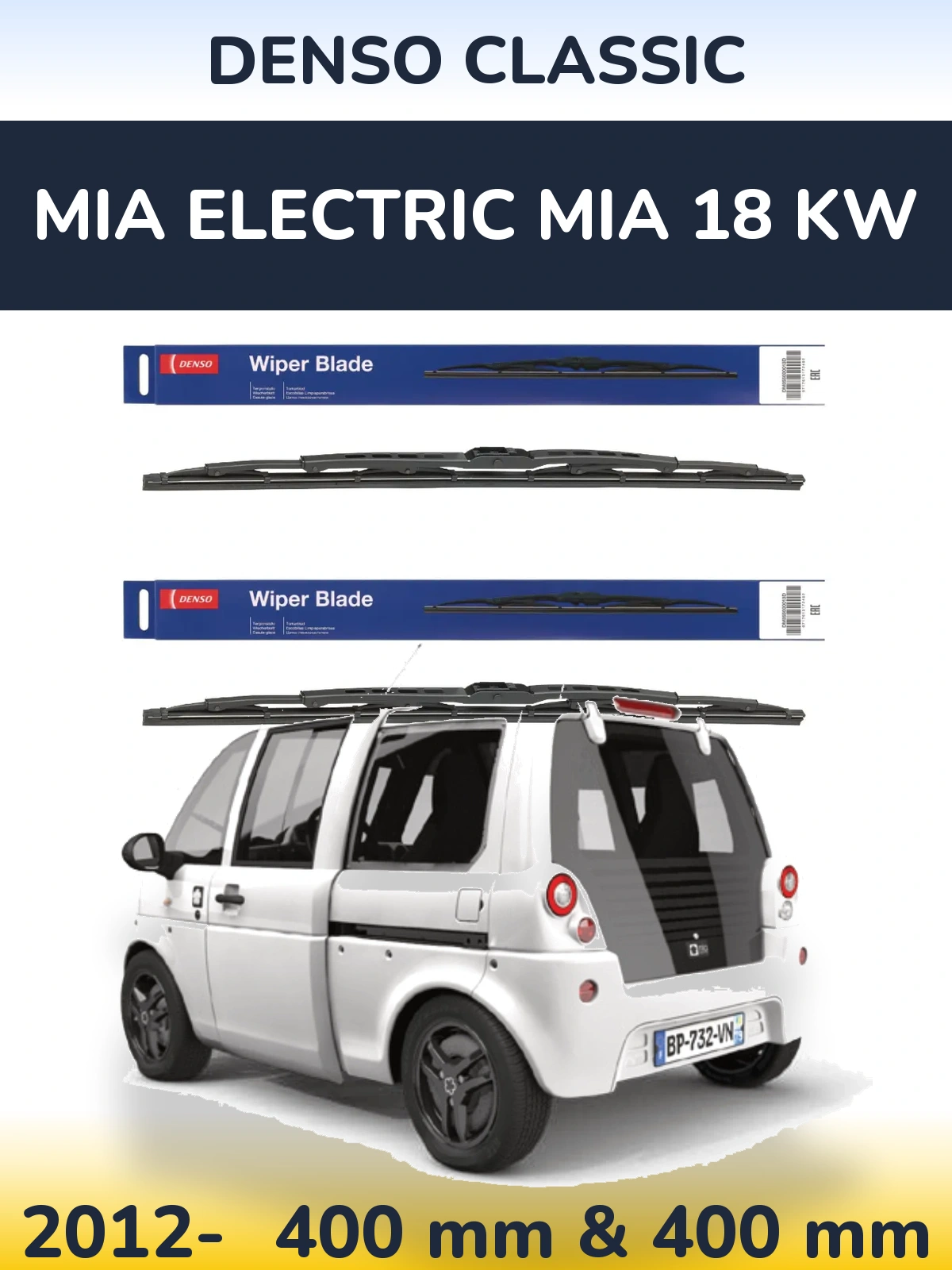 Комплект передних дворников Denso Classic 400 & 400 мм для MIA Electric mia 18 kw 2012-2026