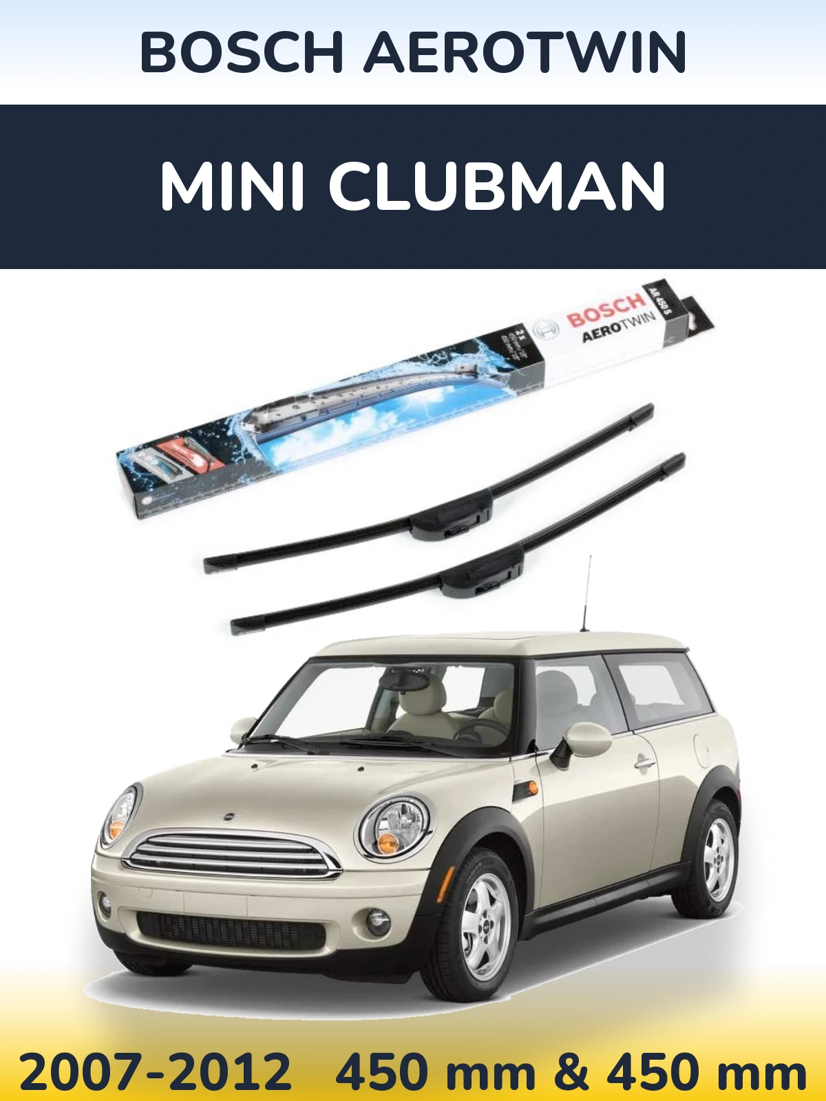 Комплект передних дворников BOSCH AeroTwin 450 & 450 мм для MINI Clubman 2007-2012
