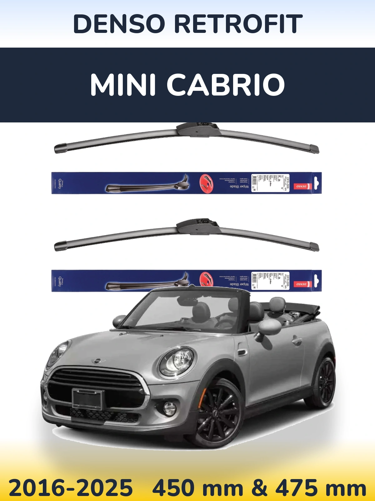 Комплект передніх щіток Denso Retrofit 450 & 475 мм для MINI Cabrio 2016-2025