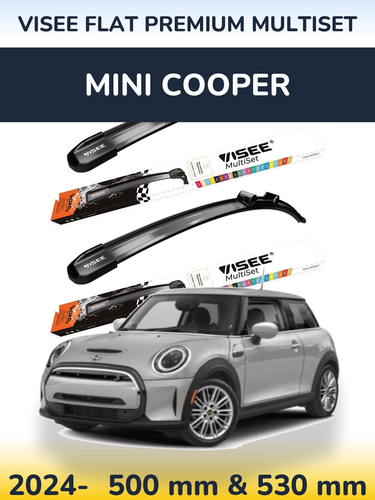 Комплект передніх щіток VISEE FLAT PREMIUM MultiSet 500 & 530 мм для MINI Cooper 2024-2026