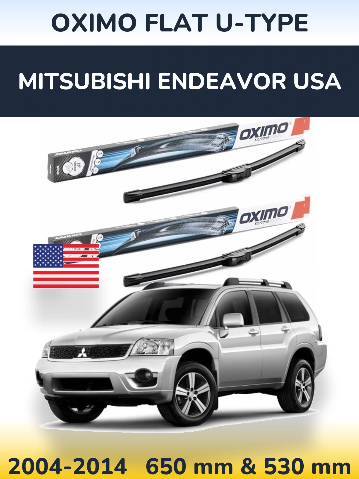 Комплект передних дворников Oximo Flat U-type 650 & 530 мм для Mitsubishi Endeavor USA 2004-2014