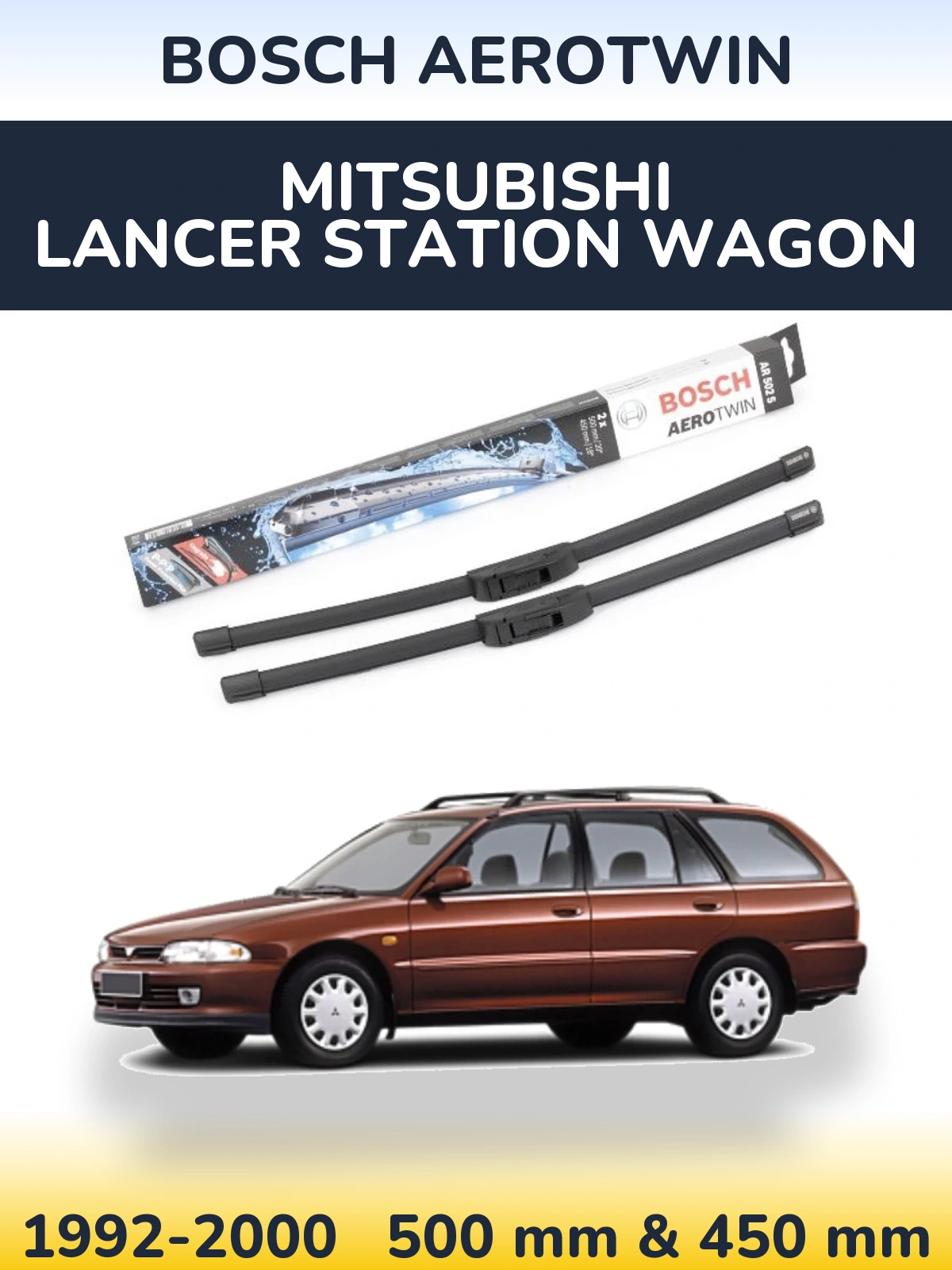 Front wiper blade set BOSCH AeroTwin 500 & 450 mm for Mitsubishi Lancer Station Wagon 1992-2000