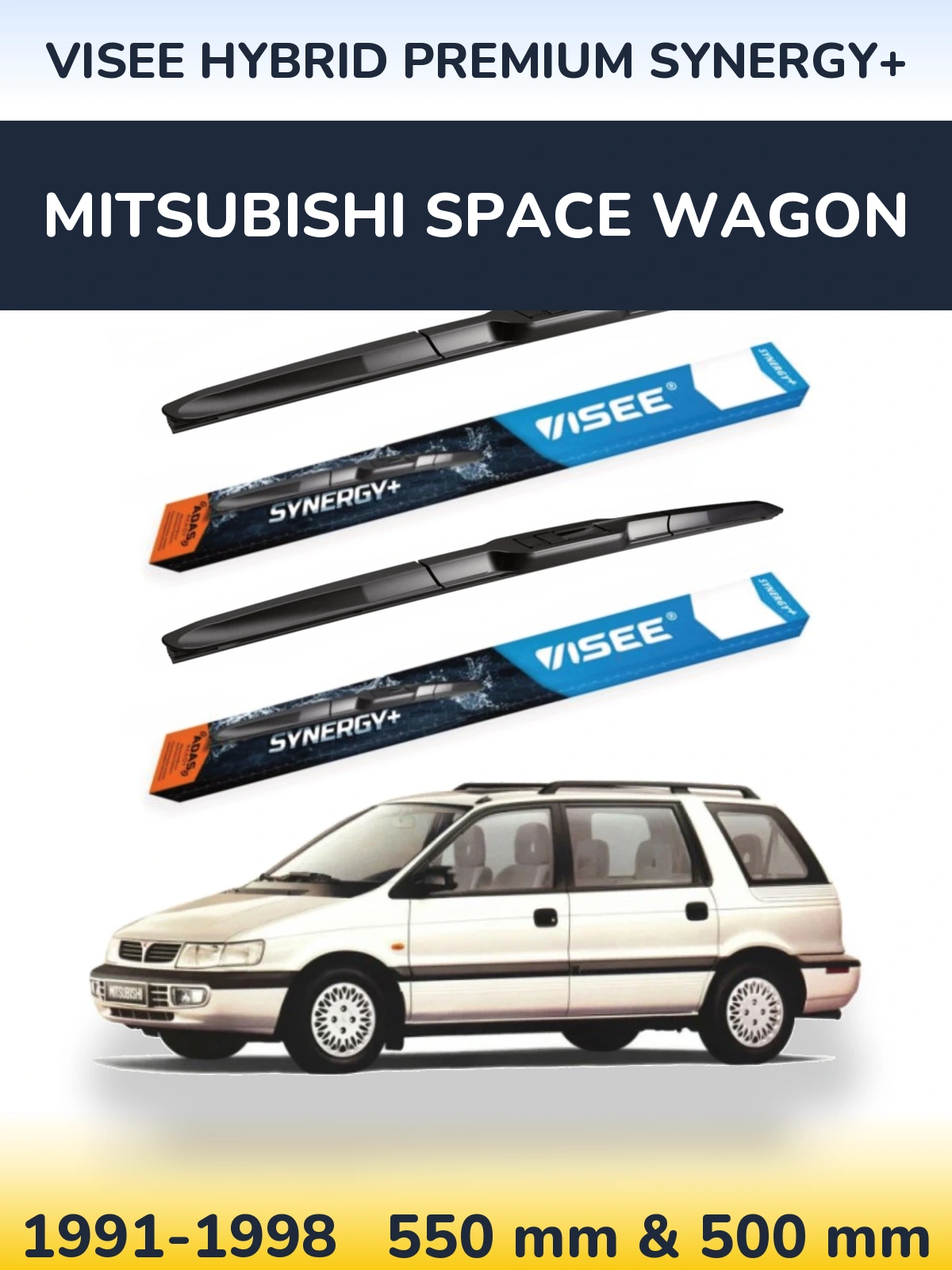 Front wiper blade set VISEE HYBRID PREMIUM SYNERGY+ 550 & 500 mm for Mitsubishi Space Wagon 1991-1998
