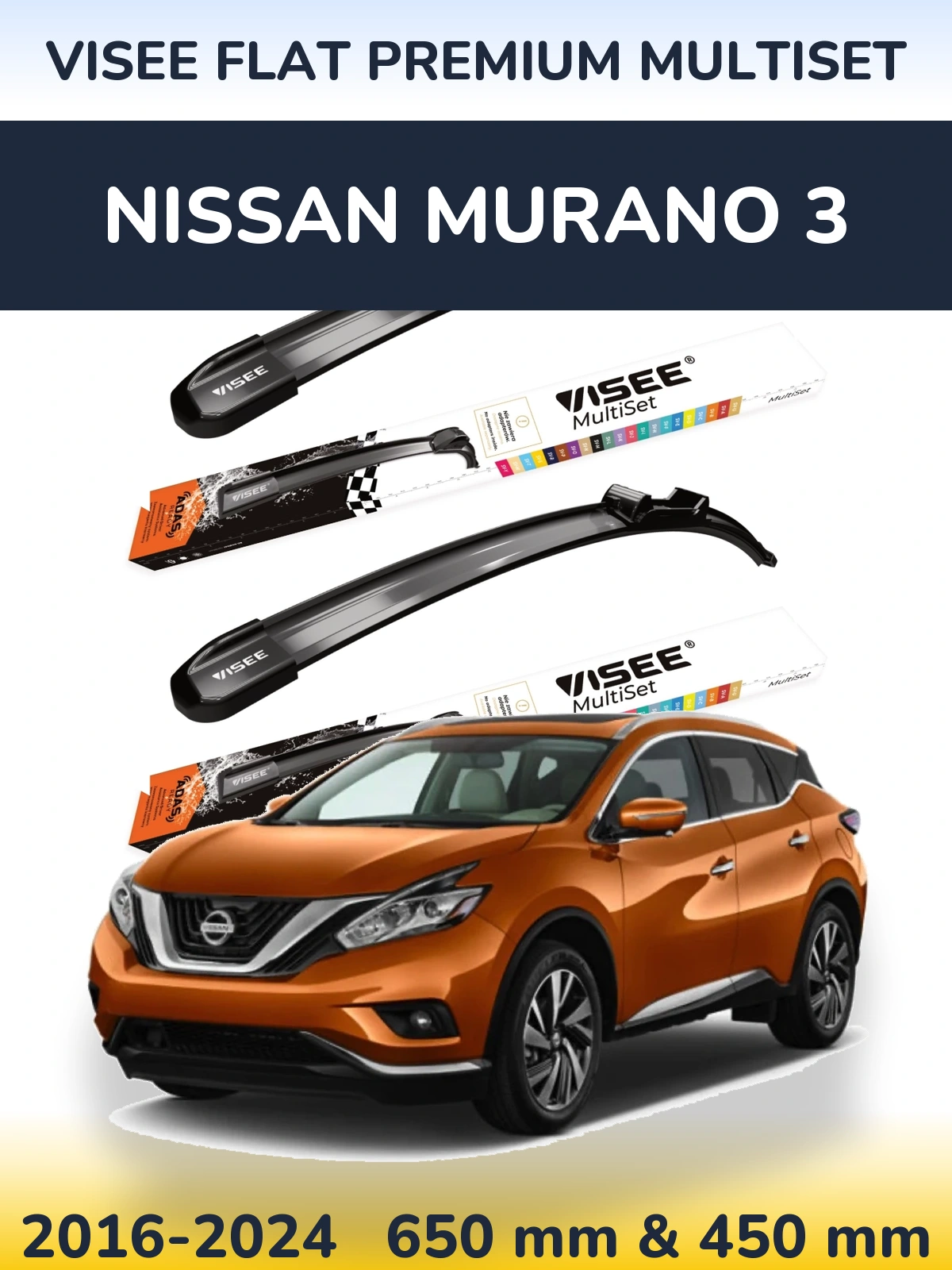 Front wiper blade set VISEE FLAT PREMIUM MultiSet 650 & 450 mm for Nissan Murano 3 2016-2024
