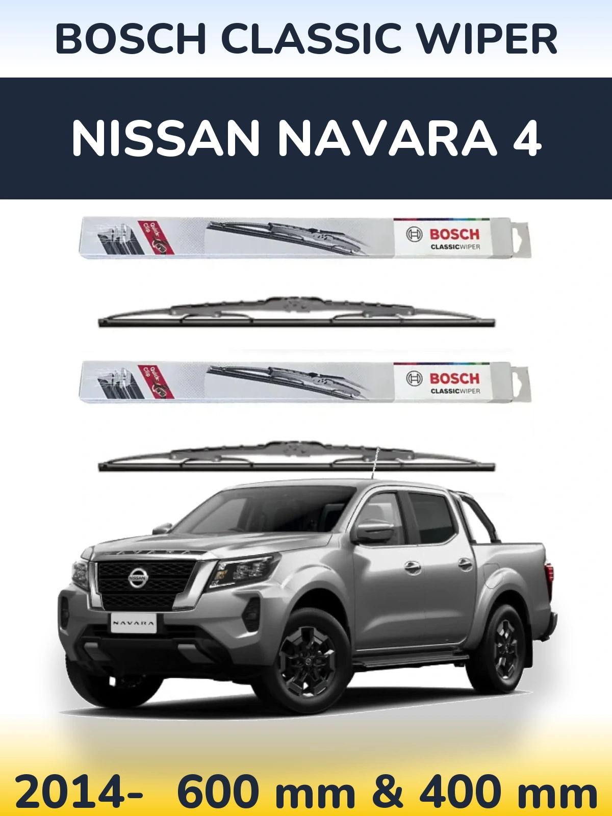 Комплект передних дворников BOSCH Classic Wiper 600 & 400 мм для Nissan Navara 4 2014-2026