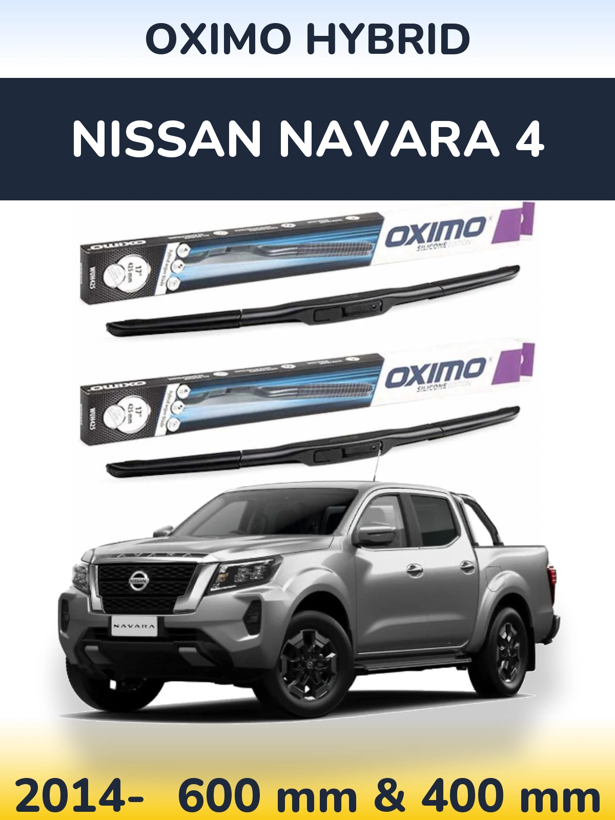 Комплект передних дворников Oximo Hybrid 600 & 400 мм для Nissan Navara 4 2014-2026