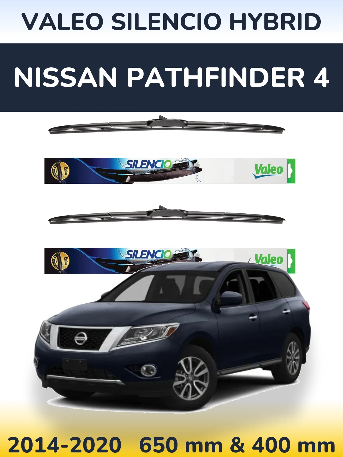 Комплект передних дворников Valeo Silencio Hybrid 650 & 400 мм для Nissan Pathfinder 4 2014-2020