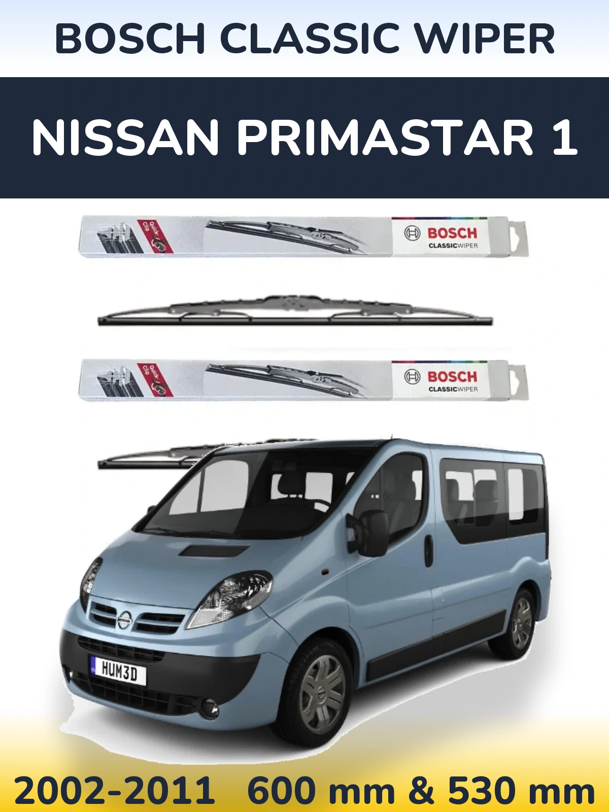 Комплект передніх щіток BOSCH Classic Wiper 600 & 530 мм для Nissan Primastar 1 2002-2011
