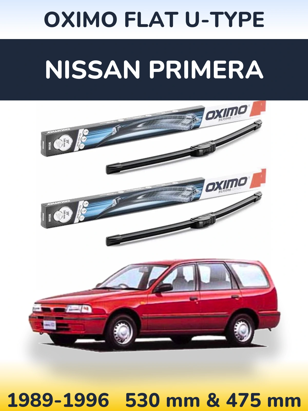 Комплект передних дворников Oximo Flat U-type 530 & 475 мм для Nissan Primera 1989-1996