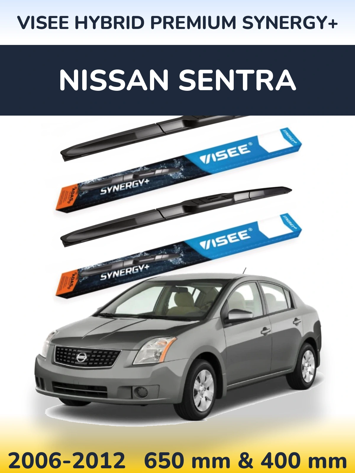 Front wiper blade set VISEE HYBRID PREMIUM SYNERGY+ 650 & 400 mm for Nissan Sentra 2006-2012