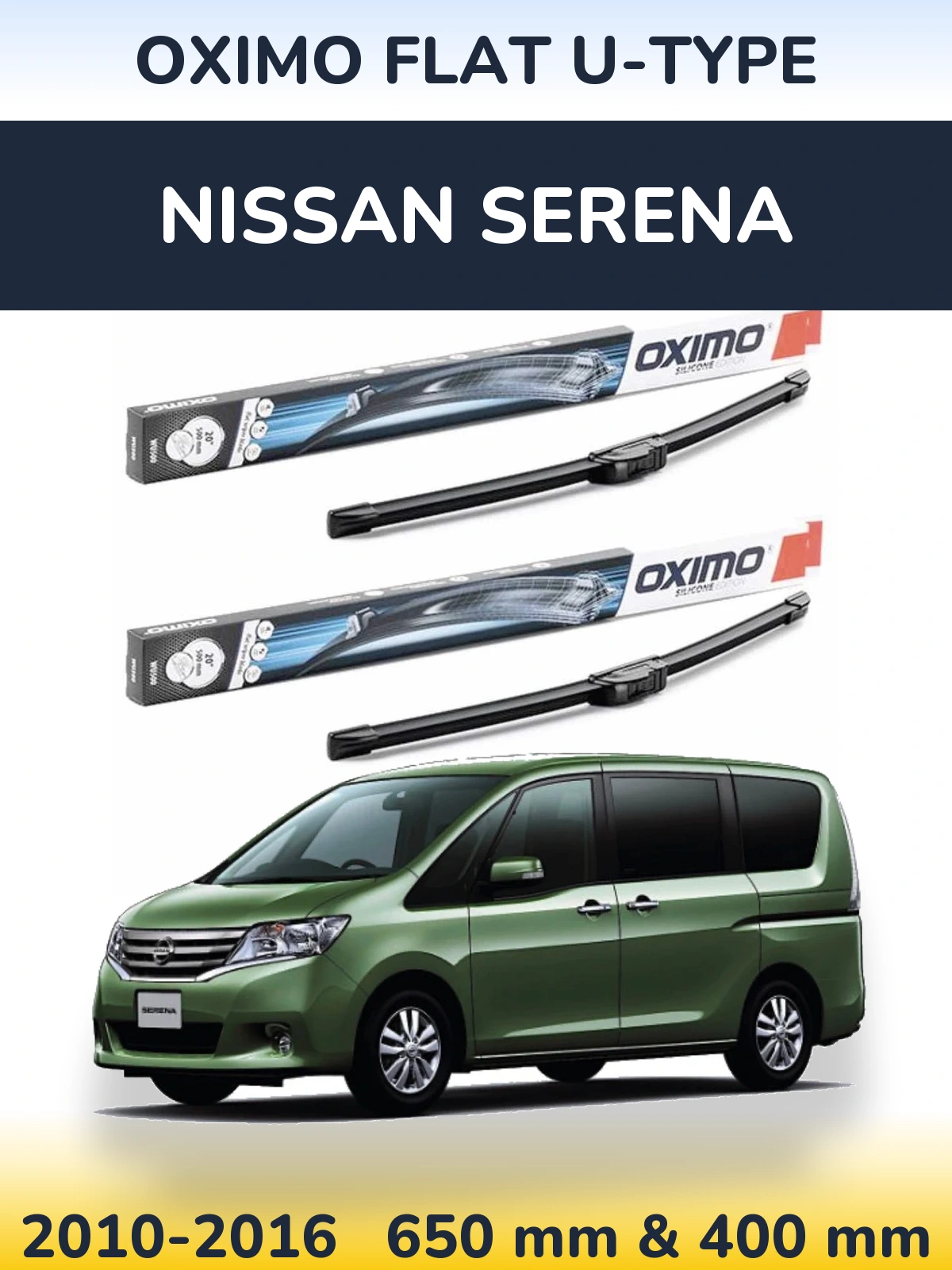 Комплект передних дворников Oximo Flat U-type 650 & 400 мм для Nissan Serena 2010-2016