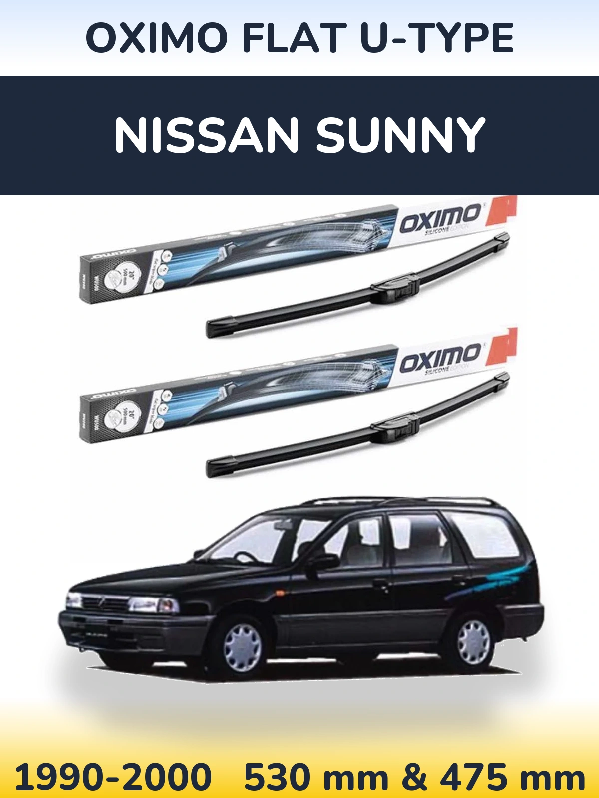 Комплект передних дворников Oximo Flat U-type 530 & 475 мм для Nissan Sunny 1990-2000