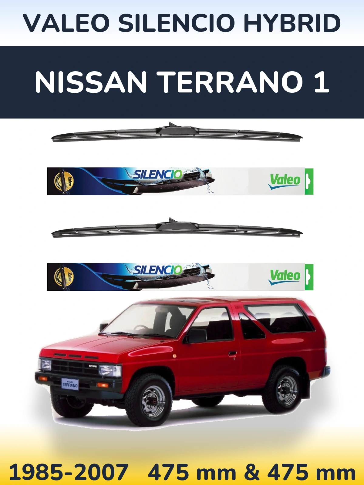Комплект передних дворников Valeo Silencio Hybrid 475 & 475 мм для Nissan Terrano 1 1985-2007