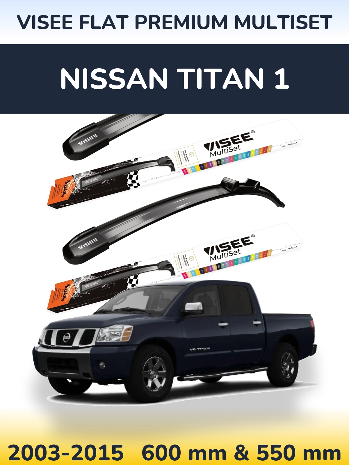 Комплект передних дворников VISEE FLAT PREMIUM MultiSet 600 & 550 мм для Nissan Titan 1 2003-2015